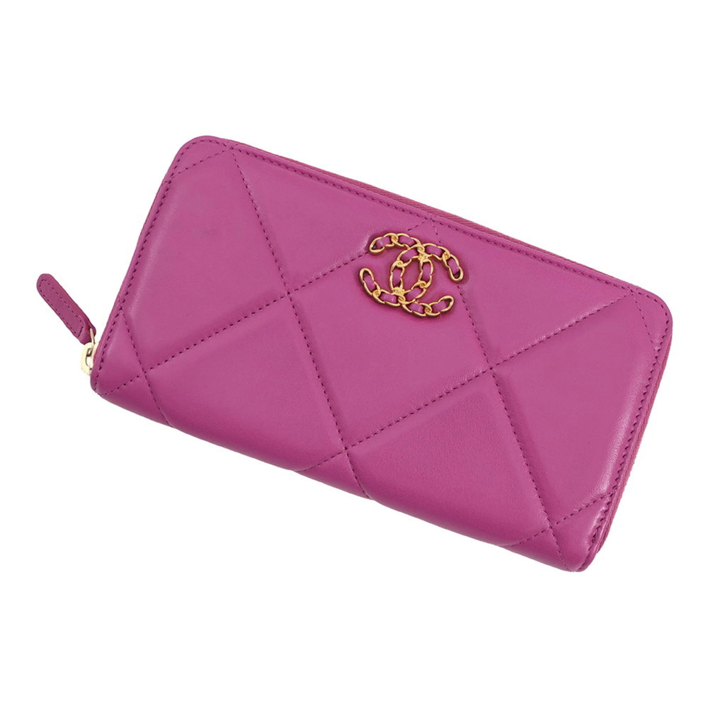 CHANEL Purple Lambskin Leather Logo Wallet